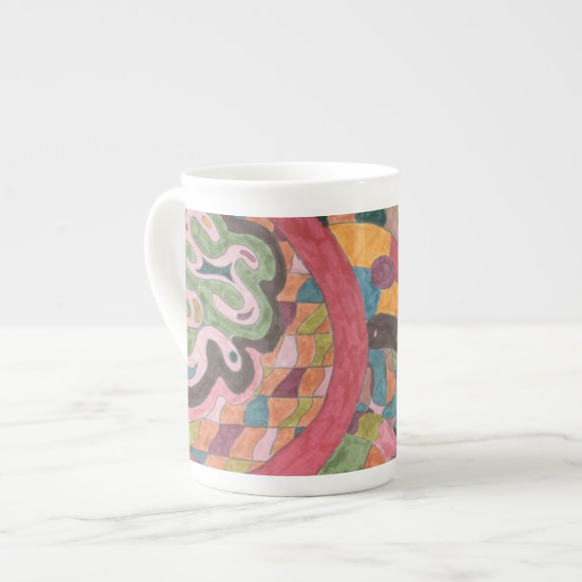 "Pink Mood" Abstract Art Bone China Mug (Front Left)
