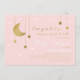 Pink Moon and Back Baby Shower Invitation