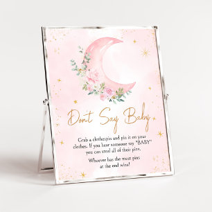 Pink Moon and Stars Baby Shower Don't Say Baby Poster