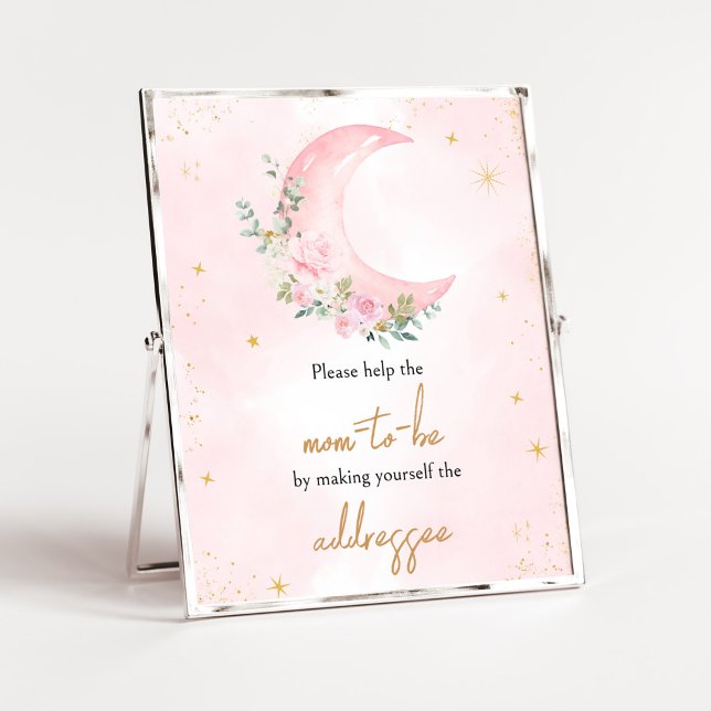 Pink Moon and Stars Baby Shower Envelope Station Poster (Twinkle Little Star Baby Shower Envelope Station Sign)