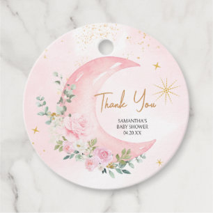 Pink Moon and Stars Baby Shower Round Favour Tag