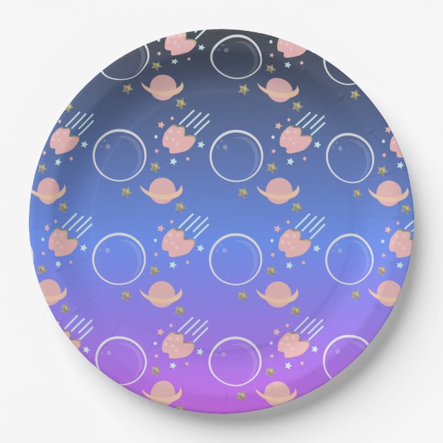 Pink Moon Asteroid Sun Galaxy Birthday Paper Plate (Front)