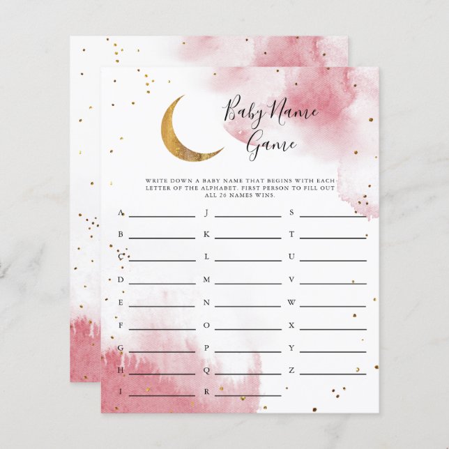Pink Moon Baby Name Shower Game (Front/Back)