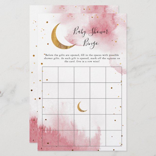 Pink Moon Baby Shower Bingo Game (Front/Back)