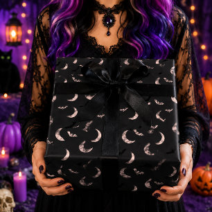 Pink Moon Bats Celestial Halloween Pattern Wrapping Paper