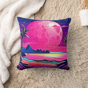 Pink Moon Beachscape Art Cushion