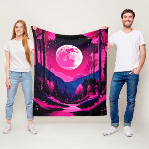 Pink Moon Fantasy Fleece Blanket