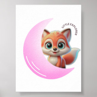 Pink Moon Fox Wall Art