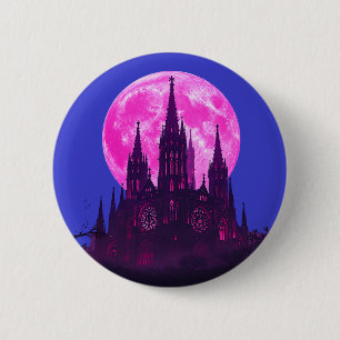 Pink Moon Gothic Cathedral 6 Cm Round Badge