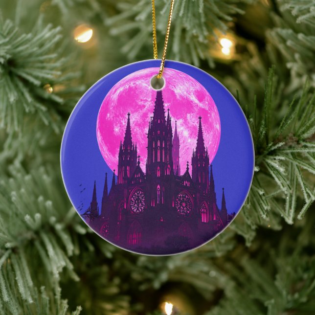 Pink Moon Gothic Cathedral  Ceramic Ornament (Tree)