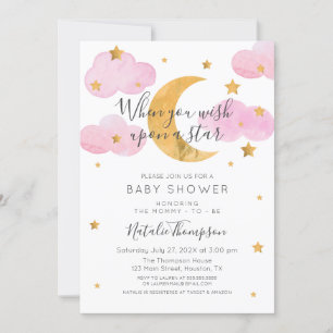Pink Moon Invitation and Baby Shower Stars