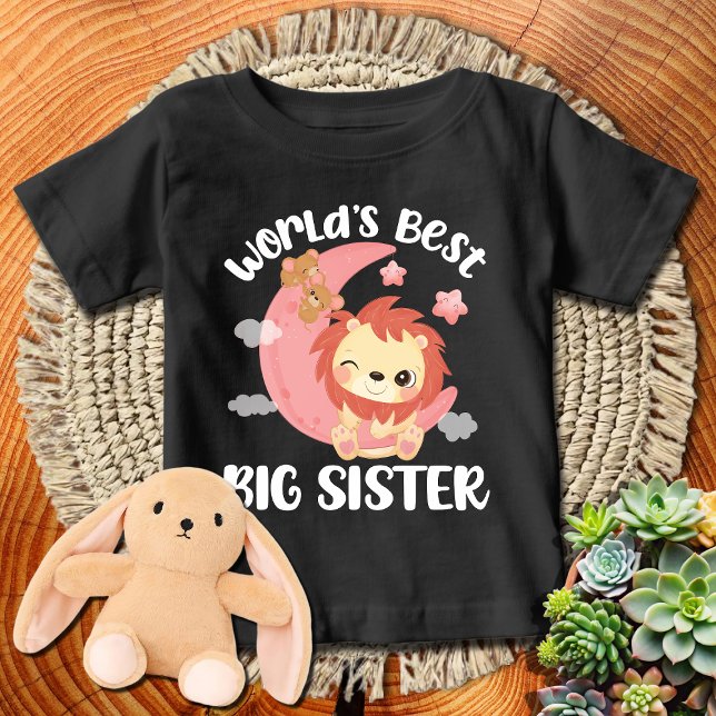 PINK Moon Lion World's Best Big Sister | WHTXT Baby T-Shirt (Creator Uploaded)