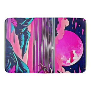 Pink Moon Neon Beachscape Bath Mat