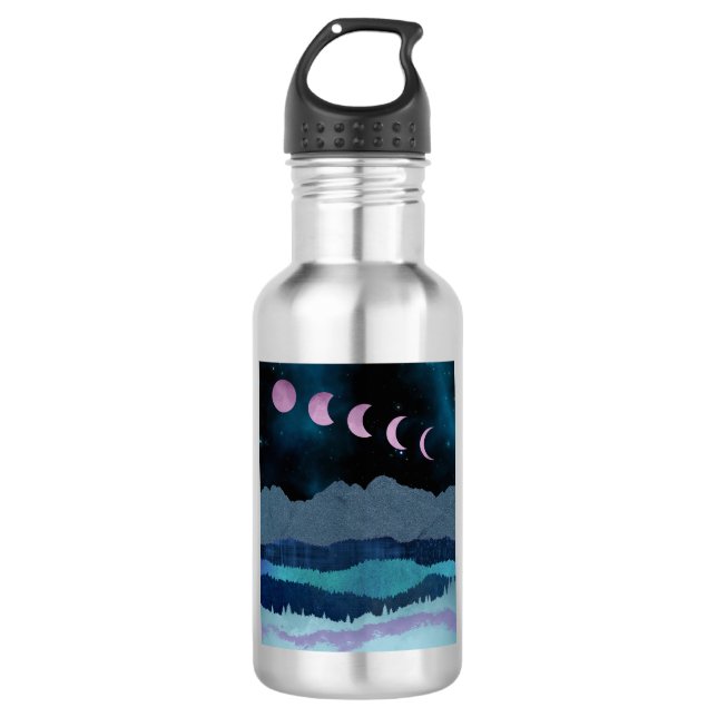 Pink Moon Phases Landscape 532 Ml Water Bottle (Front)