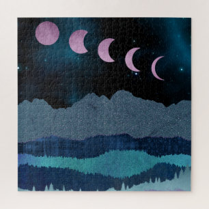 Pink Moon Phases Landscape Jigsaw Puzzle