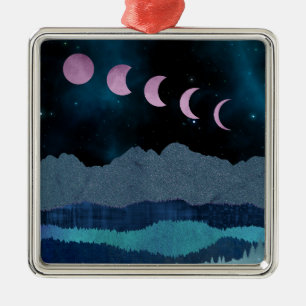 Pink Moon Phases Landscape Metal Ornament