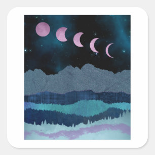 Pink Moon Phases Landscape Square Sticker
