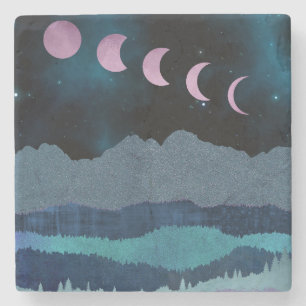 Pink Moon Phases Landscape Stone Coaster