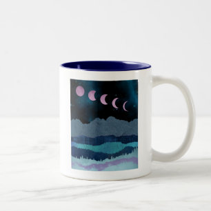 Pink Moon Phases Landscape Two-Tone Coffee Mug