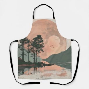 Pink Moon Sage Mountain Forest Lake Landscape Apron