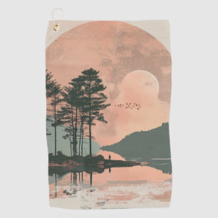 Pink Moon Sage Mountain Forest Lake Landscape Golf Towel