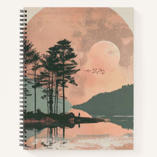 Pink Moon Sage Mountain Forest Lake Landscape Notebook