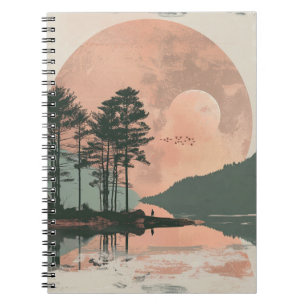 Pink Moon Sage Mountain Forest Lake Landscape Notebook