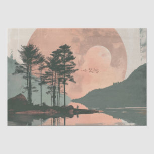 Pink Moon Sage Mountain Forest Lake Landscape Tissue Paper