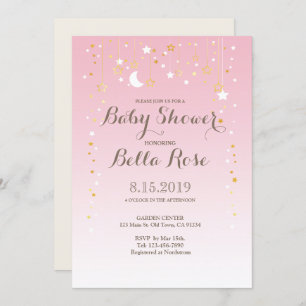 Pink Moon Star Girl Baby Shower Invite