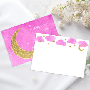 Pink Moon & Stars Baby Shower Thank You Card