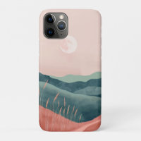 Pink Moon Teal Boho Mountain Landscape