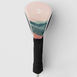 Pink Moon Teal Boho Mountain Landscape Golf Head Cover
