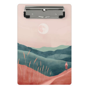 Pink Moon Teal Boho Mountain Landscape Mini Clipboard
