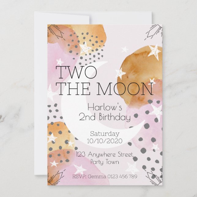 Pink Moon two the moon Invitation (Front)