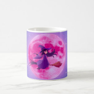 Pink Moon Witch Mug   Cute Magical Halloween Cup