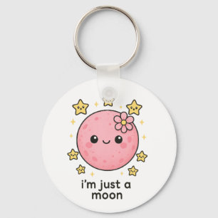 Pink Moon With a Bow Key Ring