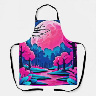 Pink Moonlit Forest Art Apron