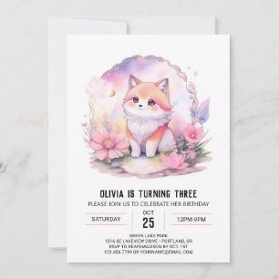  Pink Moonlit Wolf Howl Birthday Invitation