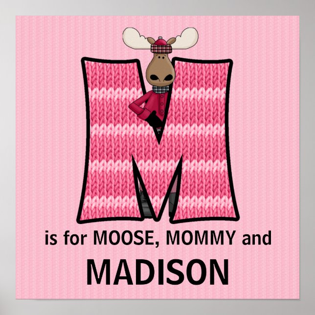 Pink Moose Monogram "M" Baby Room Poster (Front)