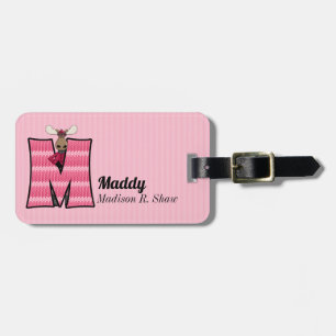 Pink Moose with Letter M Knit Print for Girls Luggage Tag