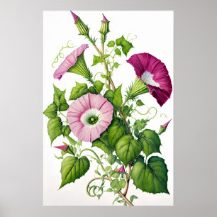 Pink Morning Glory Flowers Art Print Poster