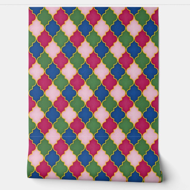 Pink Moroccan Lattice Geometric Wallpaper (Unrolling)
