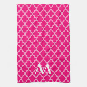 Pink Moroccan Moods Quatrefoil with Initial Tea Towel