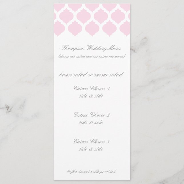 Pink Moroccan Pattern Wedding Menus (Front)