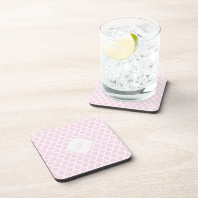 Pink Moroccan Pattern with Monogram Cork Coasters (Right Side)