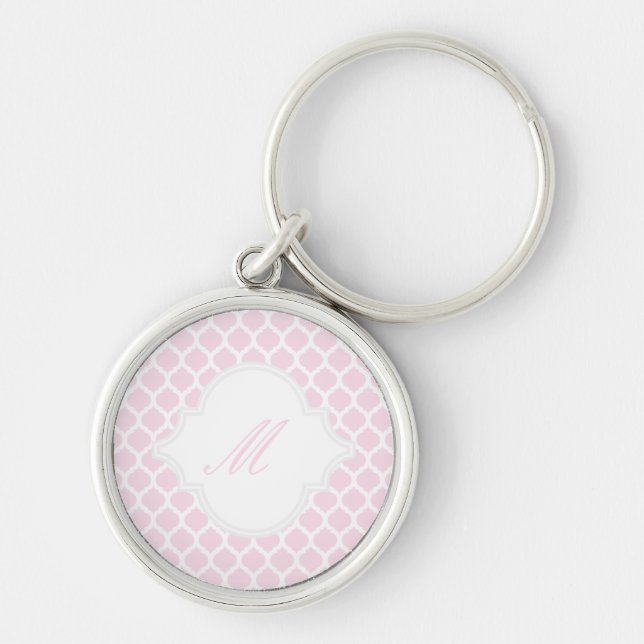 Pink Moroccan Pattern with Monogram Keychains (Front)