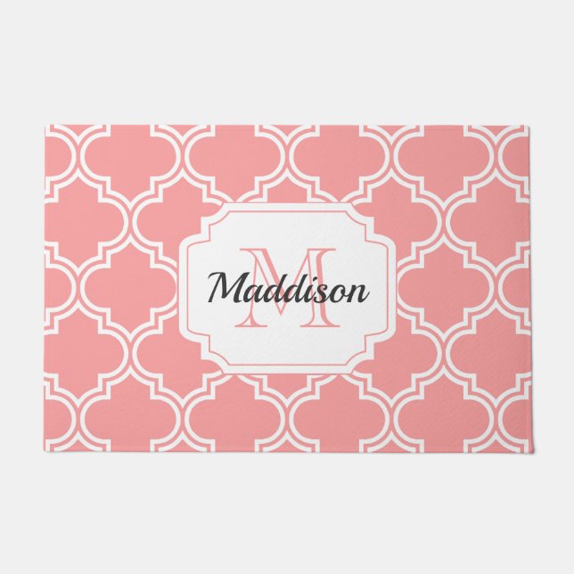 Pink Moroccan Quatrefoil Doormat (Front)