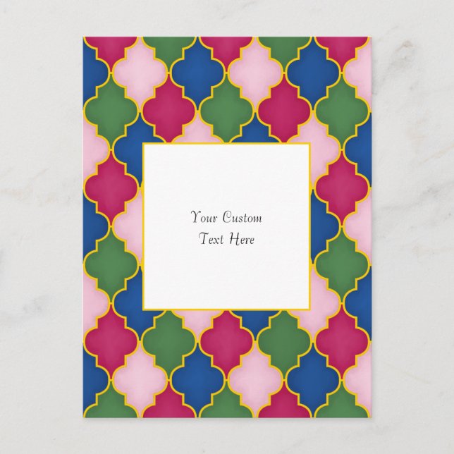 Pink Moroccan Tile Elegant Custom Postcard (Front)