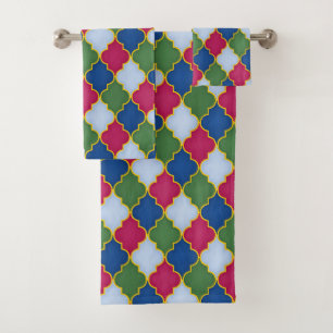 Pink Moroccan Tile (large scale) Bath Towel Set