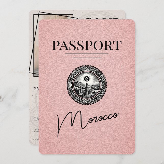 Pink Morocco Passport Save The Date (Front/Back)